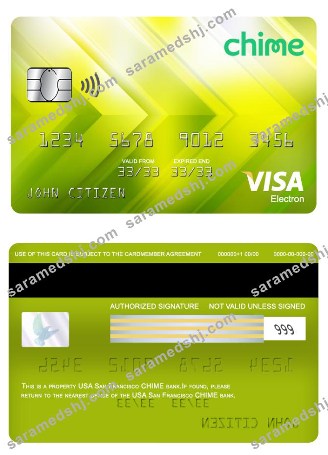 USA San Francisco CHIME bank visa electron card